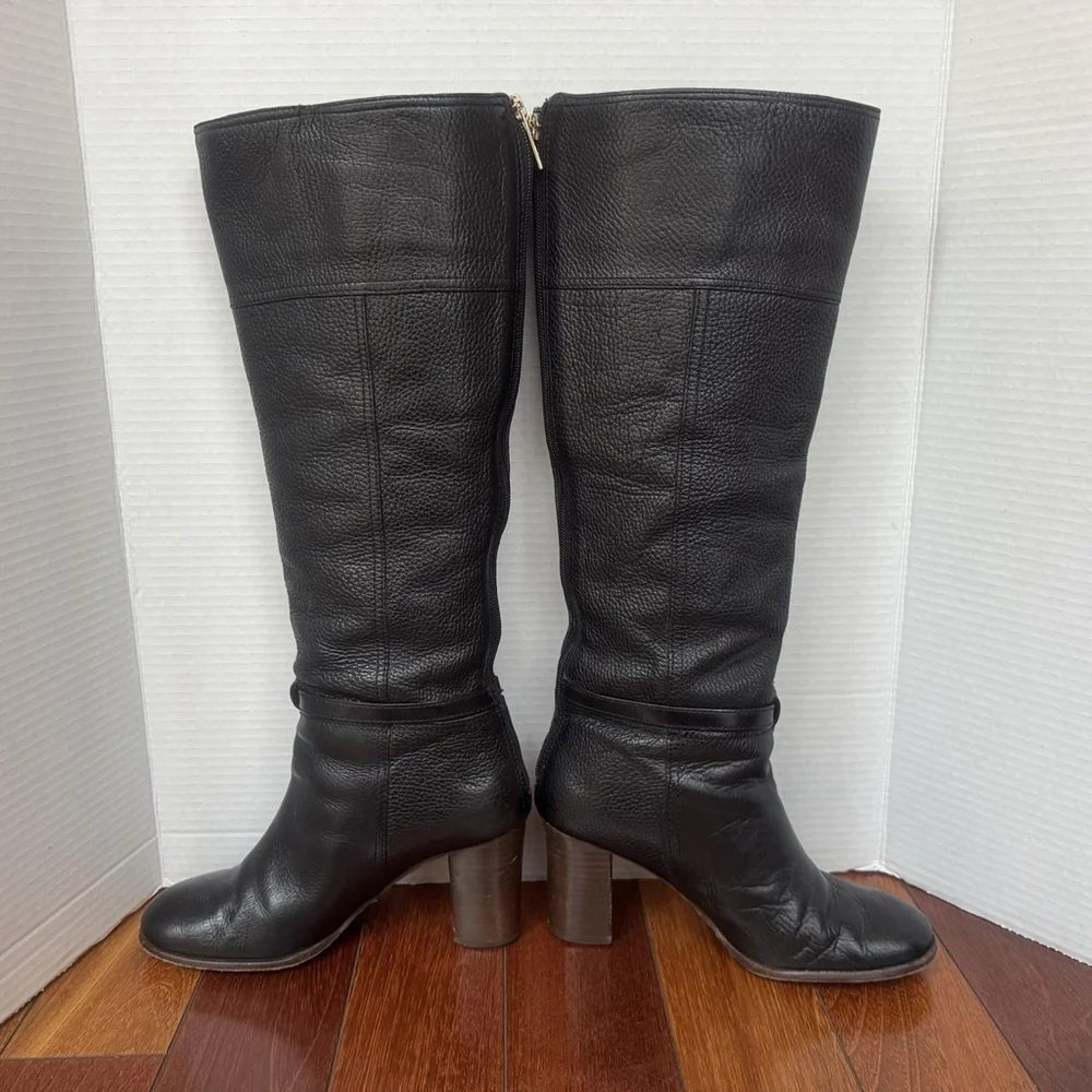 Tory Burch Jenna Leather Knee High Riding Boots Size:8 Black Square Toe